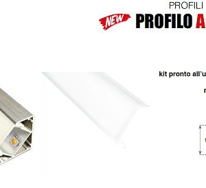 Profilo Alluminio Angolare 2mt completo di cover Opaca, Tappi e Clip